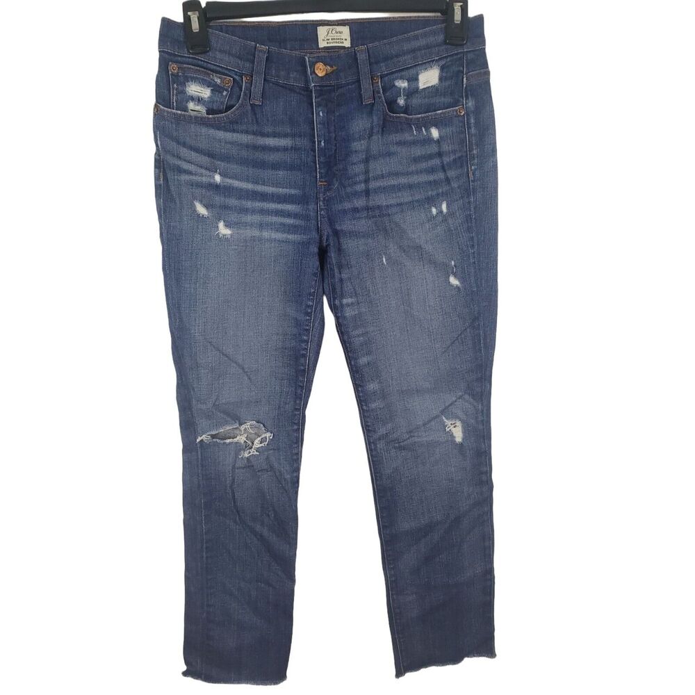J. Crew Jeans 27 Womens High Rise Medium Wash Distressed Slim Broken In Boyfrien